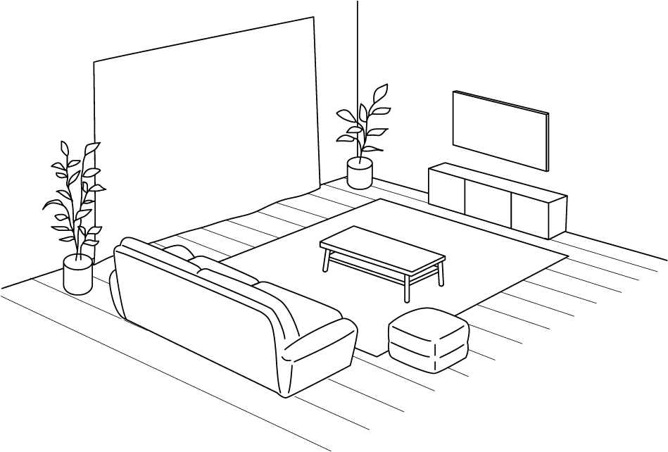 ソファや鉢植えのある居間のイラスト